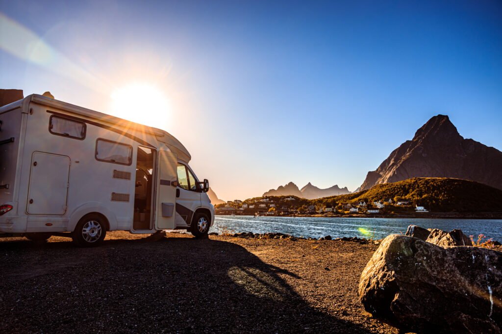 Family vacation travel RV, holiday trip in motorhome