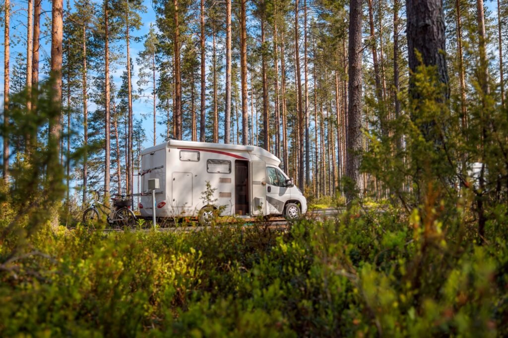 Family vacation travel RV, holiday trip in motorhome